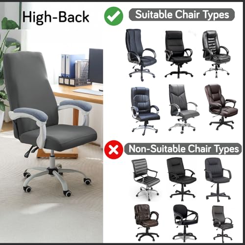 Image of HOKIPO Office Chair Cover for Executive Chair (High-Back) - 140 GSM Stretchable Fabric - Anti-Slip & Washable - Fits Tall & Big Office Chairs, Ash Grey (AR-6204-LGRY)