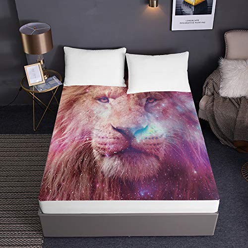 Drap housse microfibre 120x200 protection matelas 30cm lion 3D