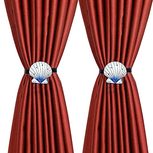 HCY 1Pair Girl's Room Resin Shell Magnetic Curtain Tiebacks Curtain Buckle Bedroom Drapery Holder (Navy Blue) - Image 3