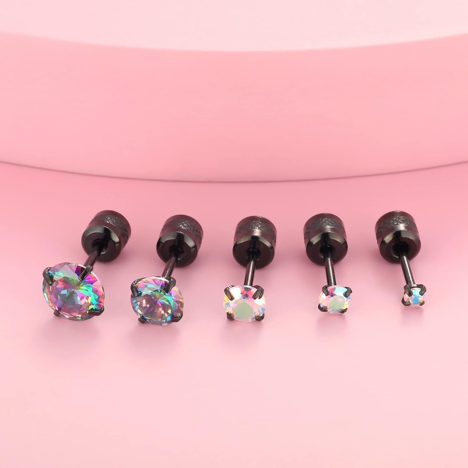 5 pairs Stainless Steel Round CZ Screw Back Earrings Hypoallergenic Flat Back Studs for Sensitive Ears, 20G Cartilage Piercing Ears Set Jewelry for Women Men 2-6mm - Image 4