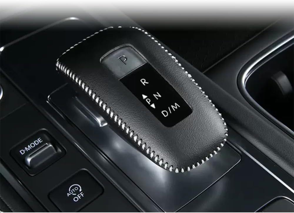 Kakash Custom Interior Accessories for Infiniti QX60 2022 2023 2024 Leather Automatic Gear Shift Knob Cover,Transimission Boots Shift Lever Leather Sheath(Black Stitches)