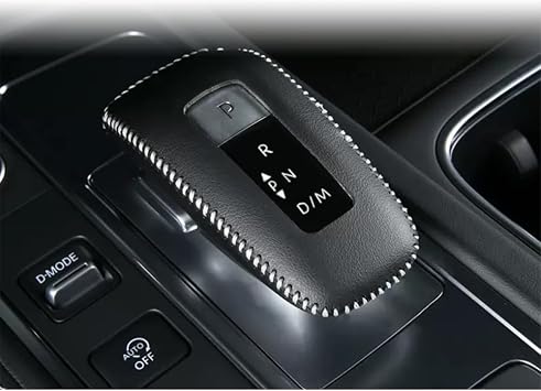 Leather Gear Shift Knob Cover Compatible with Infiniti QX60 2022 2023 2024 2025 2026 2027 QX55 2024 2025 QX65 2027 2028 Automatic Gear Selector Cover,Hand-Sewn Shift Lever Sheath,Grey Stitching