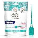 GuruNanda Interdental Picks (Pack of 100), Super Soft & Flexible Rubber Bristles, Dental Floss Picks to Remove Food Debris, Plaque & Go Gentle on Gums