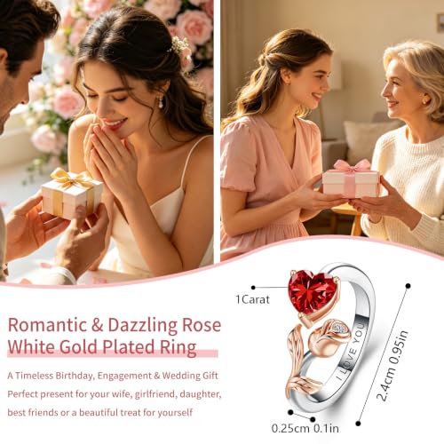 1CT Rose Heart Adjustable Ring 6.5~8 Ruby Ring White Gold Plated Ruby VVS1 D Clarity 18K Rose Gold Gift for Wife Mother Daughter Birthday Wedding Engagement Christmas Anniversary Mothers Day Gift for Mom Bride — view 5