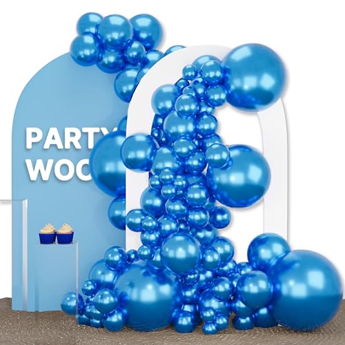 Image of PartyWoo Metallic Blue Balloons 140pcs Different Sizes of 18 12 10 5 Inch Chrome Blue Latex Balloons for Graduation Wedding Baby Shower Wedding Bachelorette Birthday Party Decorations Blue-G106