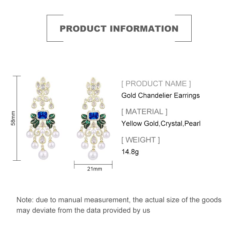 14K Gold Crystal Pearl Chandelier Earrings for Women,Floral Freshwater Pearl and Moissanite Tassel Design Drop Earrings,Fashion Jewelry Gift for Mom,Girlfriend,Wife2