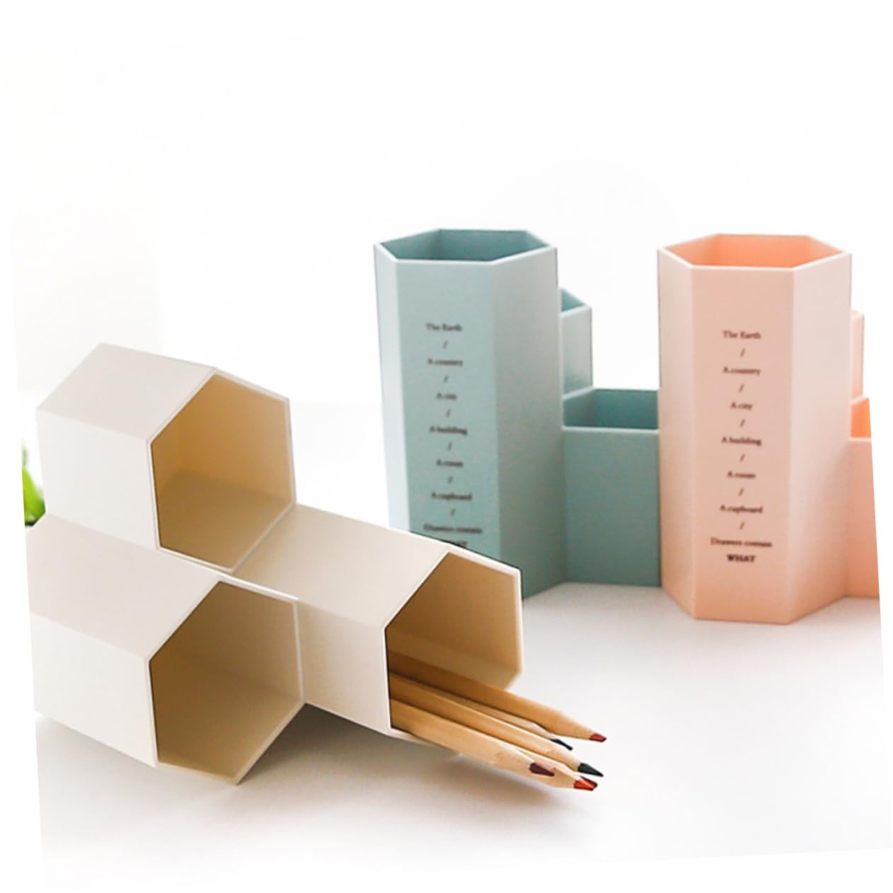 SHINEOFI 3pezzi Portapenne Esagonale Rosa Organizer Per Scrivania Multifunzionale Per e Accessori