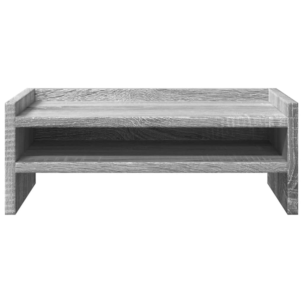 Supporto per monitor in legno grigio sonoma, 42 x 24 x 16 cm, con 2 ripiani, per monitor fino a 25 kg, da scrivania, per ufficio domestico