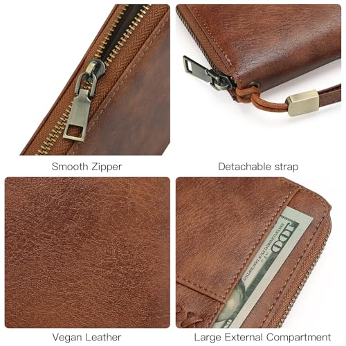 GOIACII Wallet for Women Ladies Wristlet Long Purse Zip Around Clutch RFID Blocking Vegan Leather4