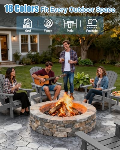 YEFU Adirondack Chair Weather Resistant: Outdoor Chair HIPS Plastic Adirondack Chairs - Patio Chairs with Wood Texture - Lawn Fire Pit Deck Porch Garden Chairs for Adults (Grey) - Image 2