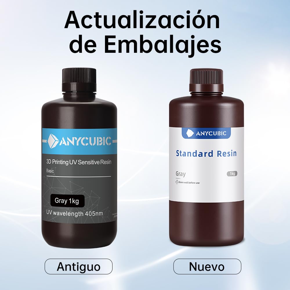 ANYCUBIC Resina Impresora 3D, Resina Estándar, Fotocurado UV LCD Rápido Resina 3D de 405 nm, Alta Tasa de Éxito de Impresión, para Impresoras 3D LCD/DLP/SLA, Transparente 1000g