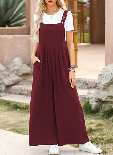 Dokotoo WGGW6413039-P503-S Womens Casual Loose Overalls One Piece Sleeveless Jumpsuits For Women Stretchy Wide Leg Loose Fit Adjustable Straps Long Pant Rompers Jumpsuit thumb #3