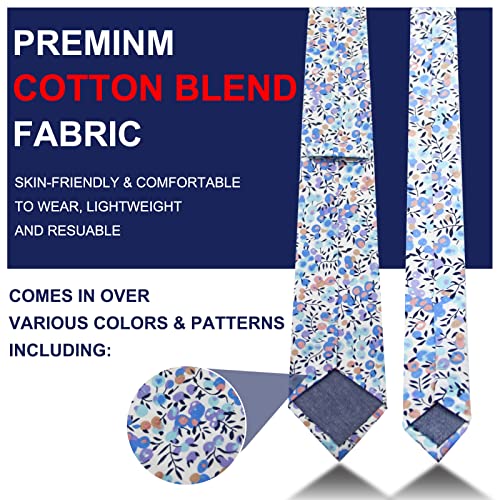 Image of Mantieqingway Men's Skinny Tie, Cotton Floral Ties for Men Wedding Necktie for Groom, Groomsmen, Missions, Dances