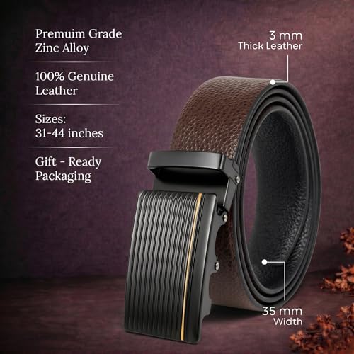 Image of THE MEN THING Mens Genuine Leather Belt | 2 in 1 Reversible (Brown & Black) (1 Pc.) - LUXORIC