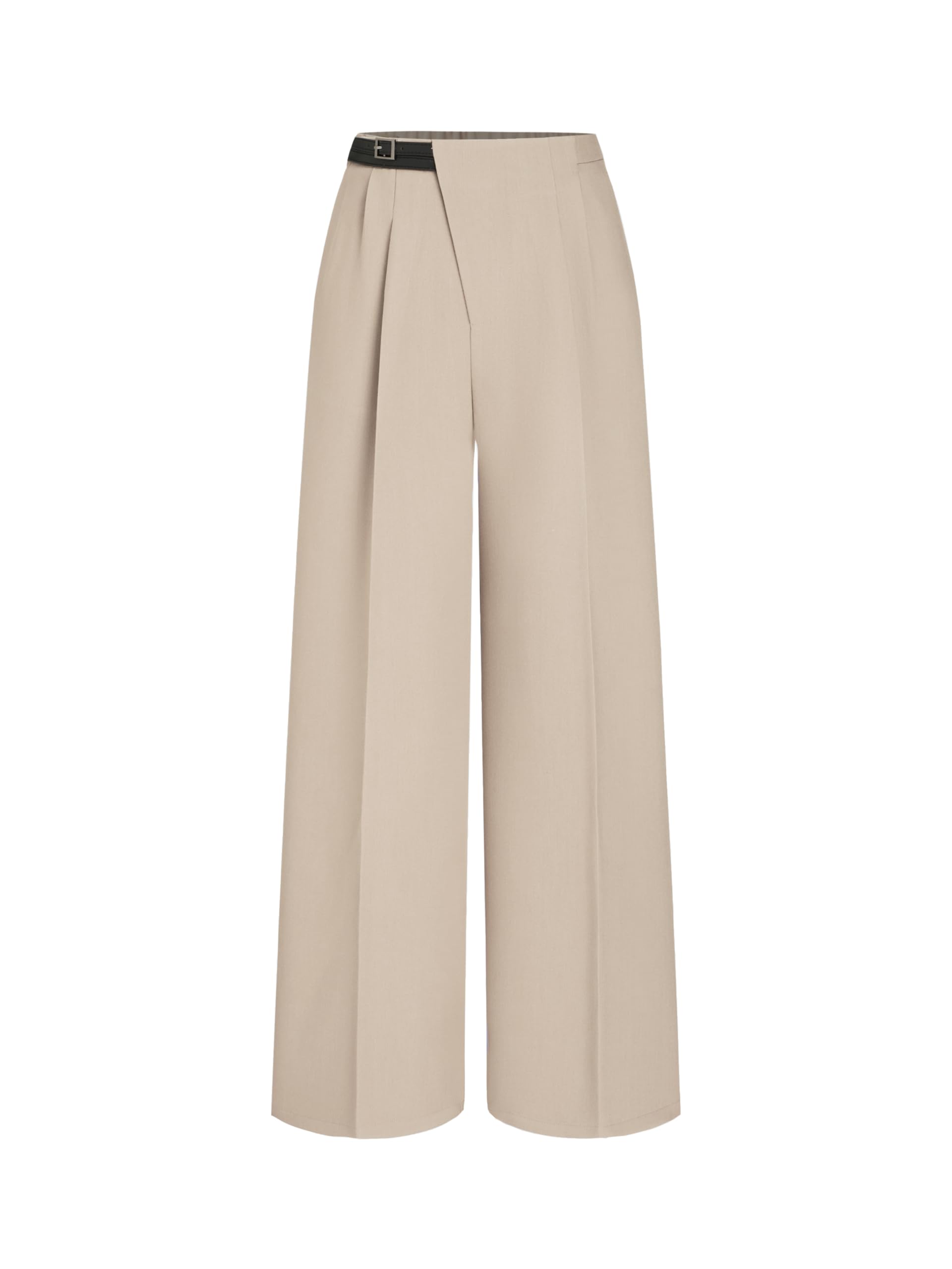 CIDER Dress Pants Women Mid Rise Belted Pocket Pleated Wide Leg Trousers