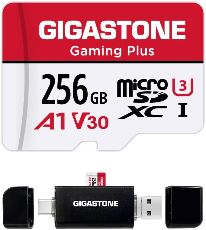 【for Switch 1 Only】 GIGASTONE 256GB Micro SD Card with USB C Card Reader, Gaming Plus, MicroSDXC Memory Card for Gaming Console, 4K Video Recording, UHS-I A1 V30 U3, up to 100MB/s, with Adapter