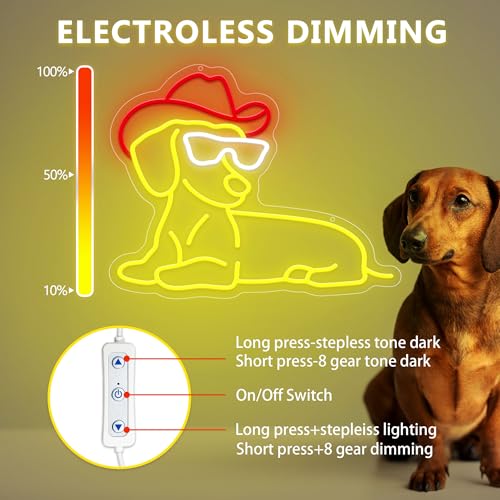 Image of Dachshund Neon Signs for Wall Decor, Dimmable Cute Dog Neon Sign with Cowboy Hat Led Signs for Bedroom Home Party Pet Shop Decor, Birthday Christmas Gifts for Friends Kids Dog Lovers
