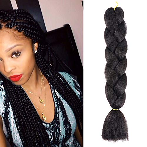 1PCS 60cm Extensiones para Trenzas Africanas 100g Extensiones de Pelo Sintético para Hacer Trenzado Cabello Kanekalon Jumbo Braid Crochet Twist Braiding (Negro)