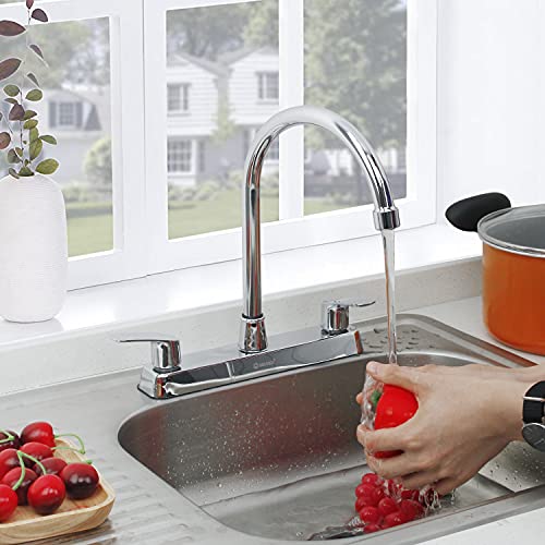 Solvex 2 Handle Kitchen Sink Faucet, High Arc 360 Swivel Stainless Steel Pipe 3 Hole Kitchen Faucet, Commercial Modern Chrome Kitchen Sink Faucet, Us-Sp-80066 #TOP2