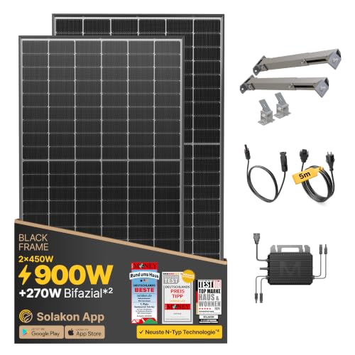 Solakon 900W Balkonkraftwerk mit Halterung (Gartenhaus) - Balkonkraftwerk 800W komplett...