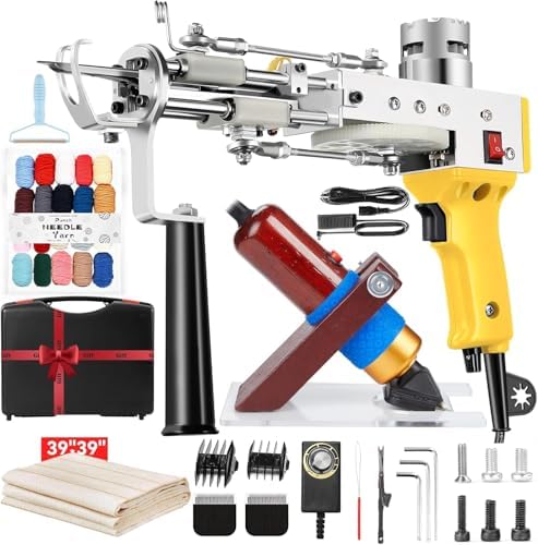 Riiai Kit de démarrage avec pistolet à touffeter avec kit de fabrication de tapis, poils bouclés pour la fabrication de tapis, tondeuse à touffeter pour la sculpture, un must have pour les amateurs de touffetage