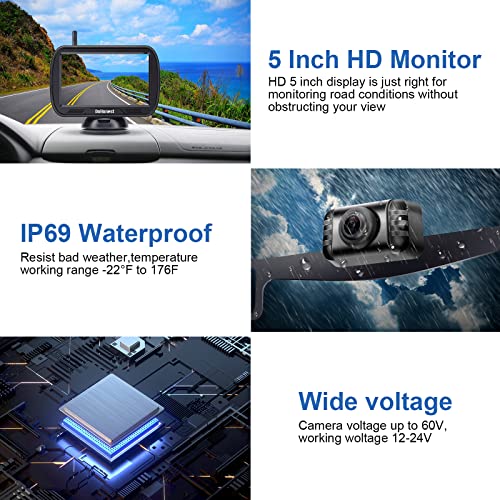 Dohonest Wireless Backup Camera Hd 1080P 5“ Split Screen Rear View Monitor Kit Night Vision Waterproof Bluetooth Reverse Cam Stable Wifi Digital Signals For Car Truck Minivan Small Rv Two Channels S23 #TOP4