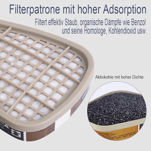 6001 Filter für Atemschutzmaske Set, Filter gegen Organische Dämpfe Set, Baumwollfilter Filters,2x Filter,2x Abdeckkappen für Handwerker, Heimwerker, 50x Filterbaumwolle,Gesicht Staubmaske Teile