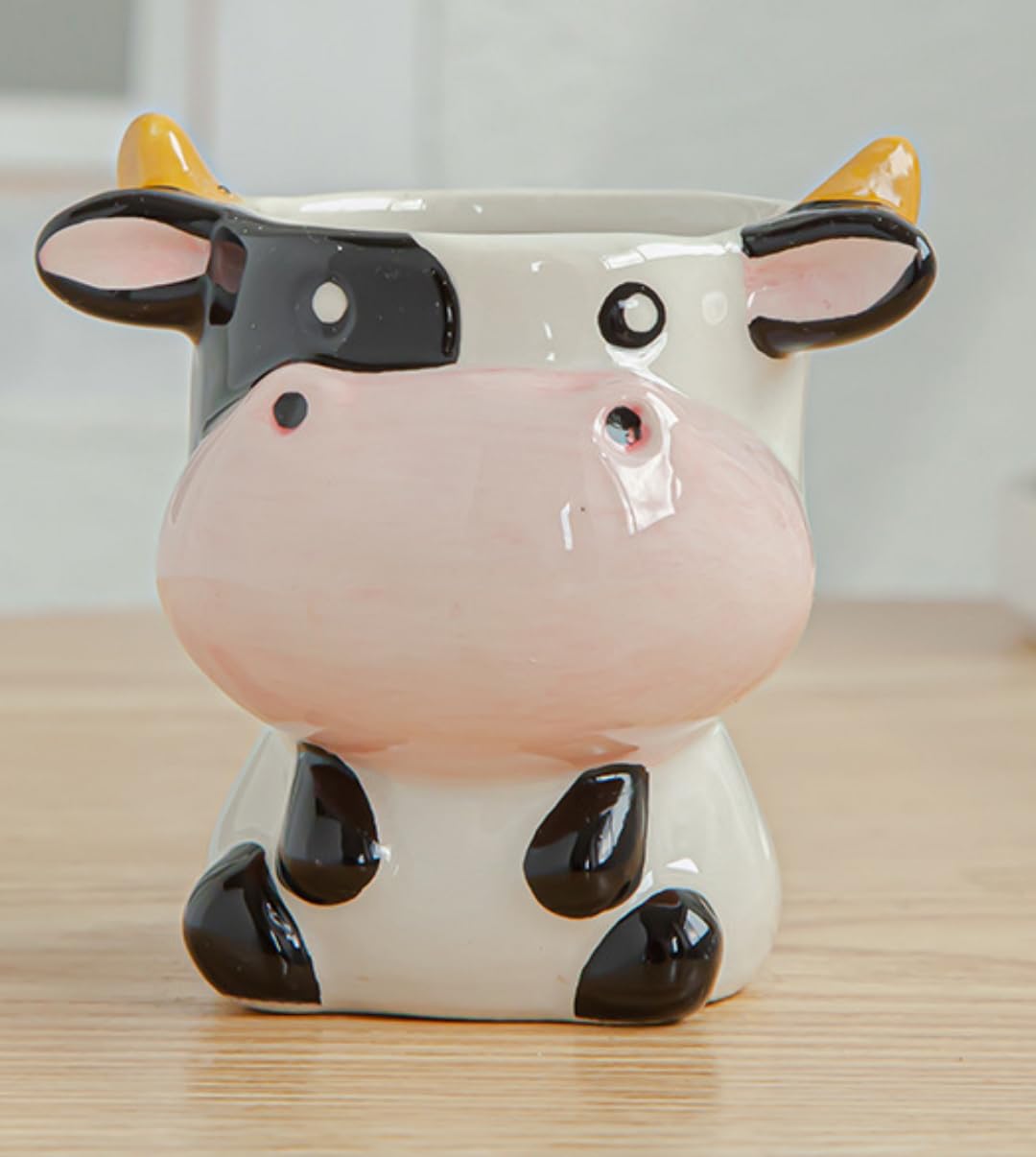 Cute Animal Ceramics Planter Small Succulent Pot Small Succulent Pots with Drainage, Ceramic Animal Planter, Indoor Plant (Cow)