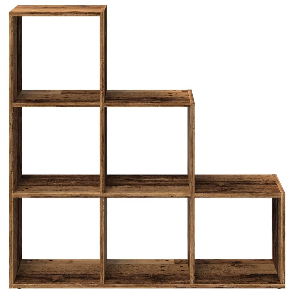 Raumteiler-Bucherregal 3 Etagen Altholz-Optik 99x29x99 cm | Holzwerkstoff, 6 Facher, Feuchtes Tuch Reinigung, Vielseitig Einsetzbar