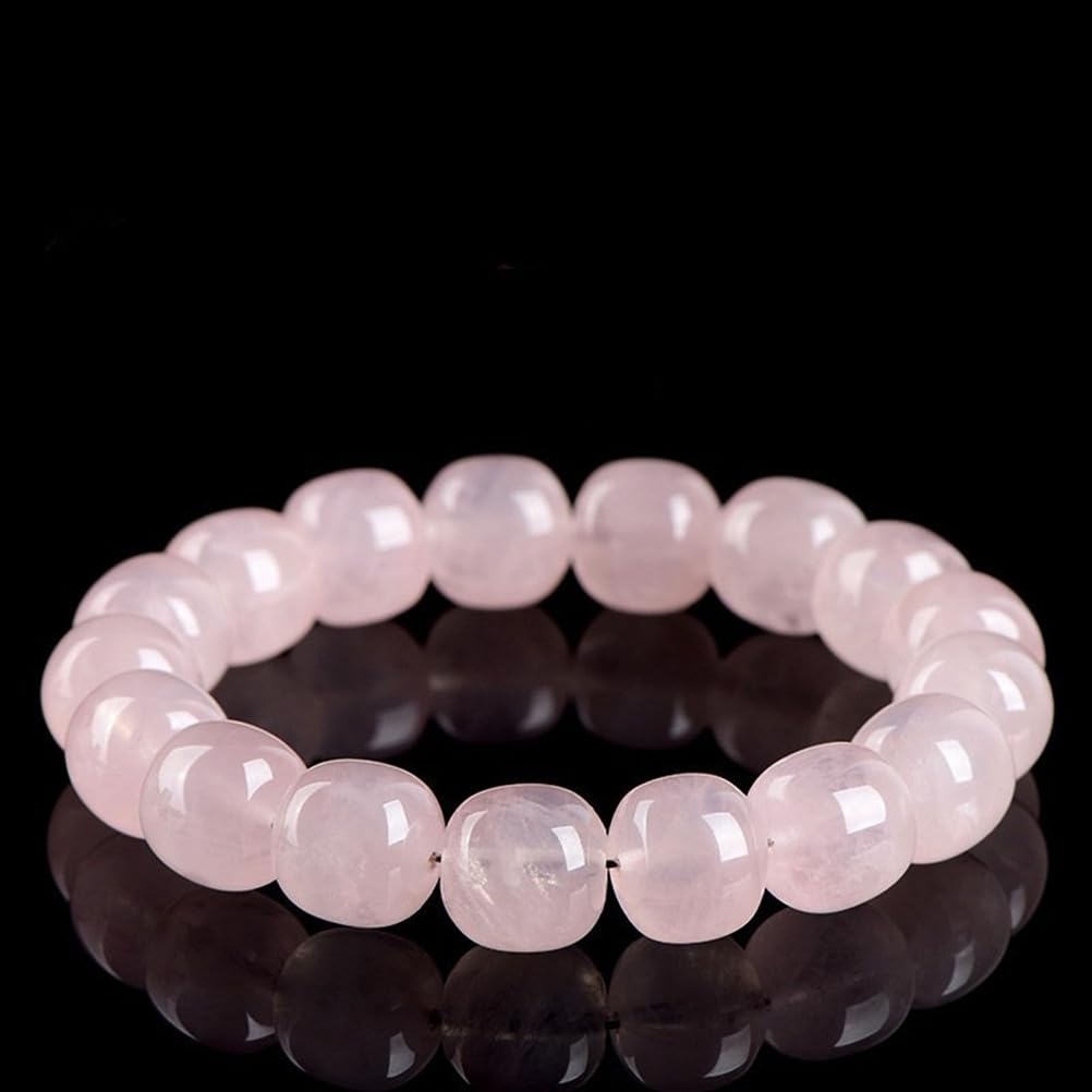 Bracciale con Perline quadrate di Quarzo Rosa, Braccialetti Naturali Fatti a Mano Bracciale Elasticizzato con Pietre preziose Rosa Naturali per l'energia positiva dell'amore