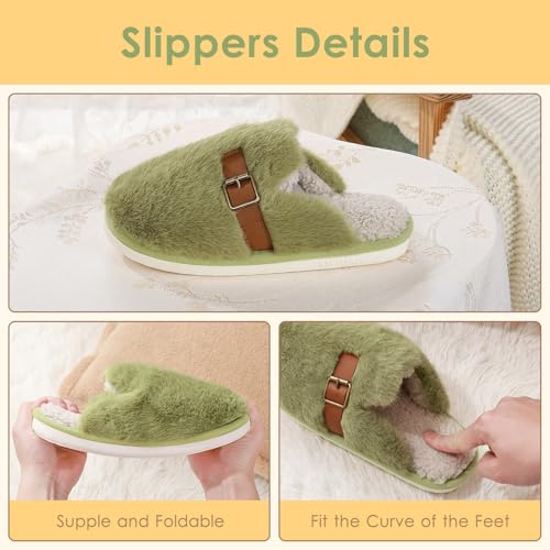 Winter Plush Fluffy Fur Slippers for Women, Soft Warm Indoor Slides, Comfort Anti Slip Bedroom House Shoes2