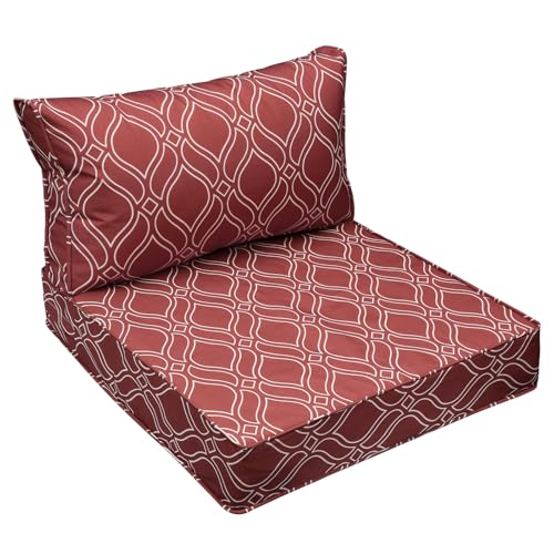 Image of AAAAAcessories Outdoor Seat Cushions for Chairs, Fade-Resistant, Waterproof Patio Furniture Replacement Cushions, 24 inch x 24 inch x 5 inch + 24 inch x 13.5 inch, Clay Red Vine Trellis