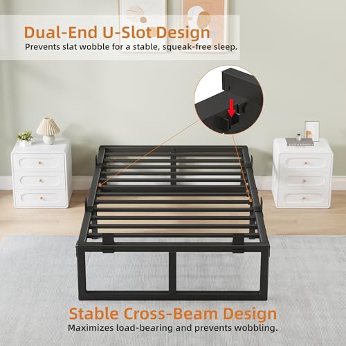 Image of 18 Inch Metal Twin Bed Frames with Stable Steel Support, Noise-Free