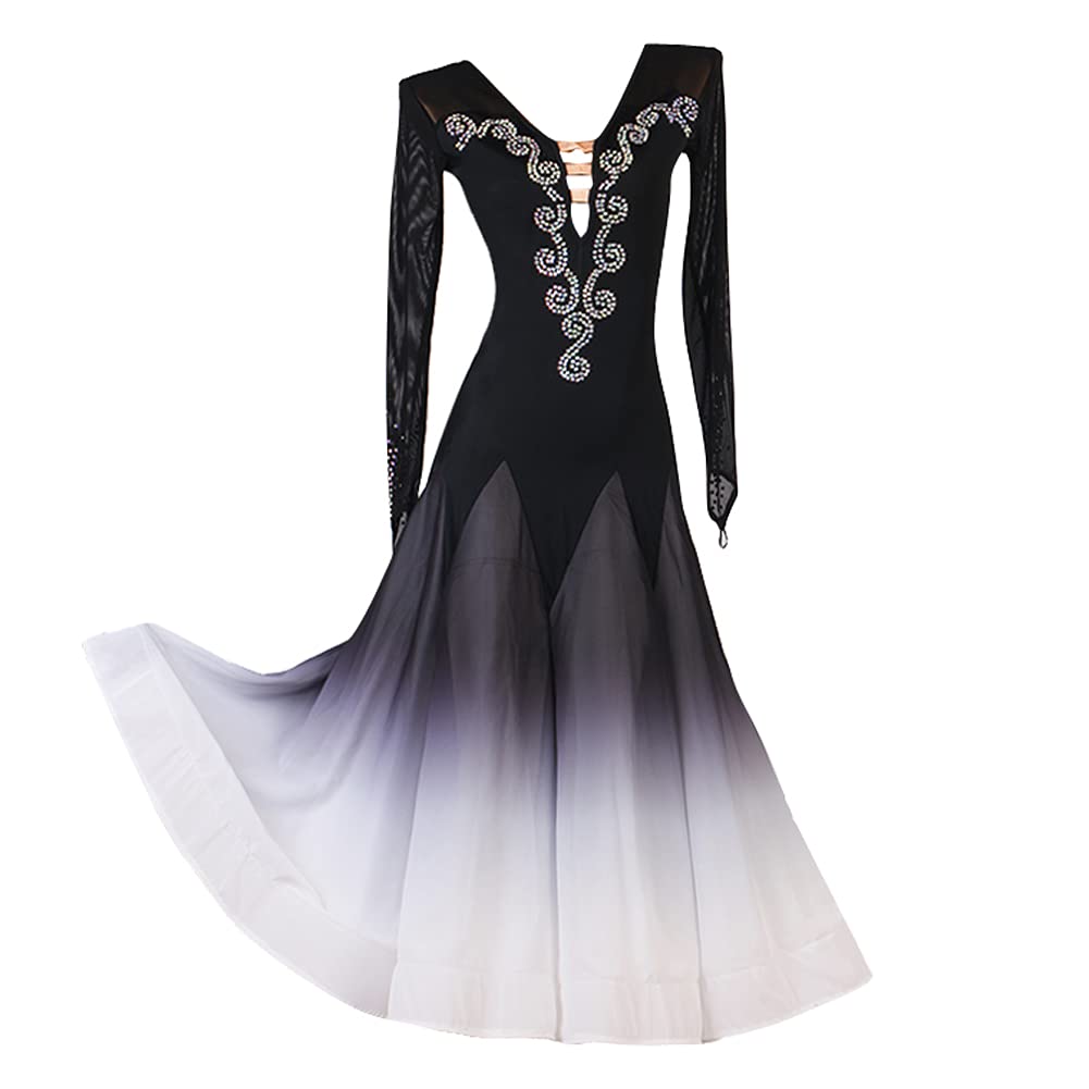 NAKOKOU Women's Ballroom Dance Dresses Competition Practice Dresses Chiffon(Black,L)