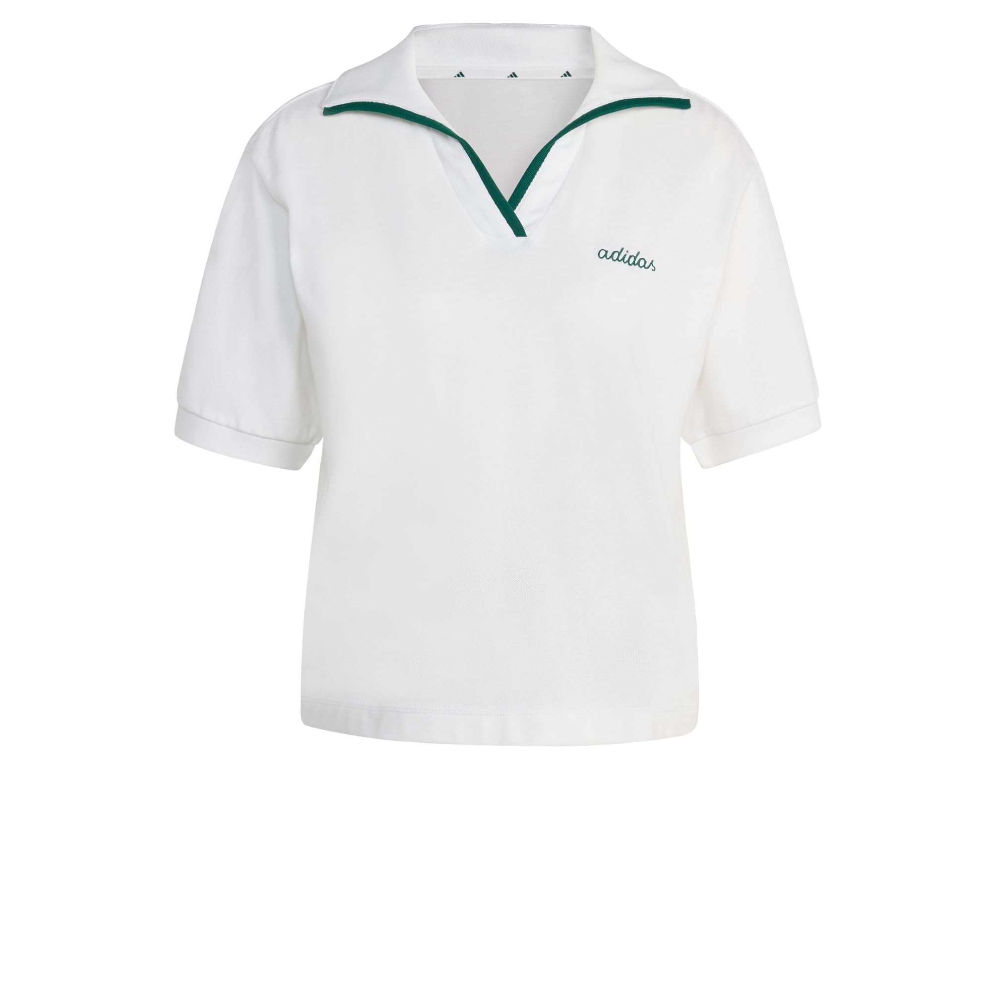 adidas Women's Seasonal Essentials Colorpop Polo with Embroidered Graphic, White/Collegiate Green, XXL