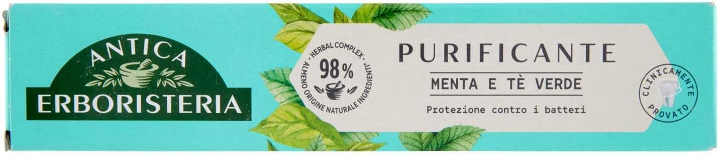 Dentifricio Purificante Antica Erboristeria - Pasta de dientes para protección de encías con menta y té verde, 75 ml + llavero Beni Culinari gratuito (12 unidades)