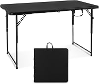 Byliable 4ft Heavy Duty Plastic Folding Table - Portable Fold-in-Half Utility Table with Handle for Camping, Parties, Indoor/Outdoor, Black