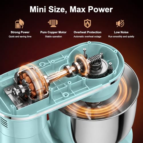 Image of Honinst 4QT Electric Stand Mixer, 10-Speed Tilt-Head Compact Kitchen Mixer | Multiple Stylish Colors | Food mixer with Dough Hook & Beater & Whisk | for Cake & Bread | Dishwasher-Safe | Blue