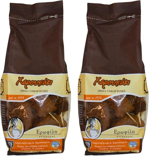 Erofili Panecillos de Algarroba Tostados de Creta 2×300 g | Sin Sal Azúcar ni Levadura | Biscotes Tradicionales Griegos de Heraklion | Receta Artesanal con Algarroba