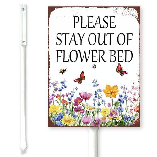 JPOMJSX 11.5×15cm Sturdy Aluminum Yard Signs Rust Free Weatherproof, Stay Out of Flower Bed Sign, Decorative Floral Art for Garden Property, Perfect for Protecting Plants Landscaping