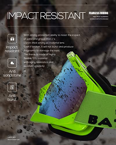 Image of BATFOX Motorcycle Glasses Goggles Dirt Bike Motocross Safety ATV Tactical Riding (Green-green, Adult)