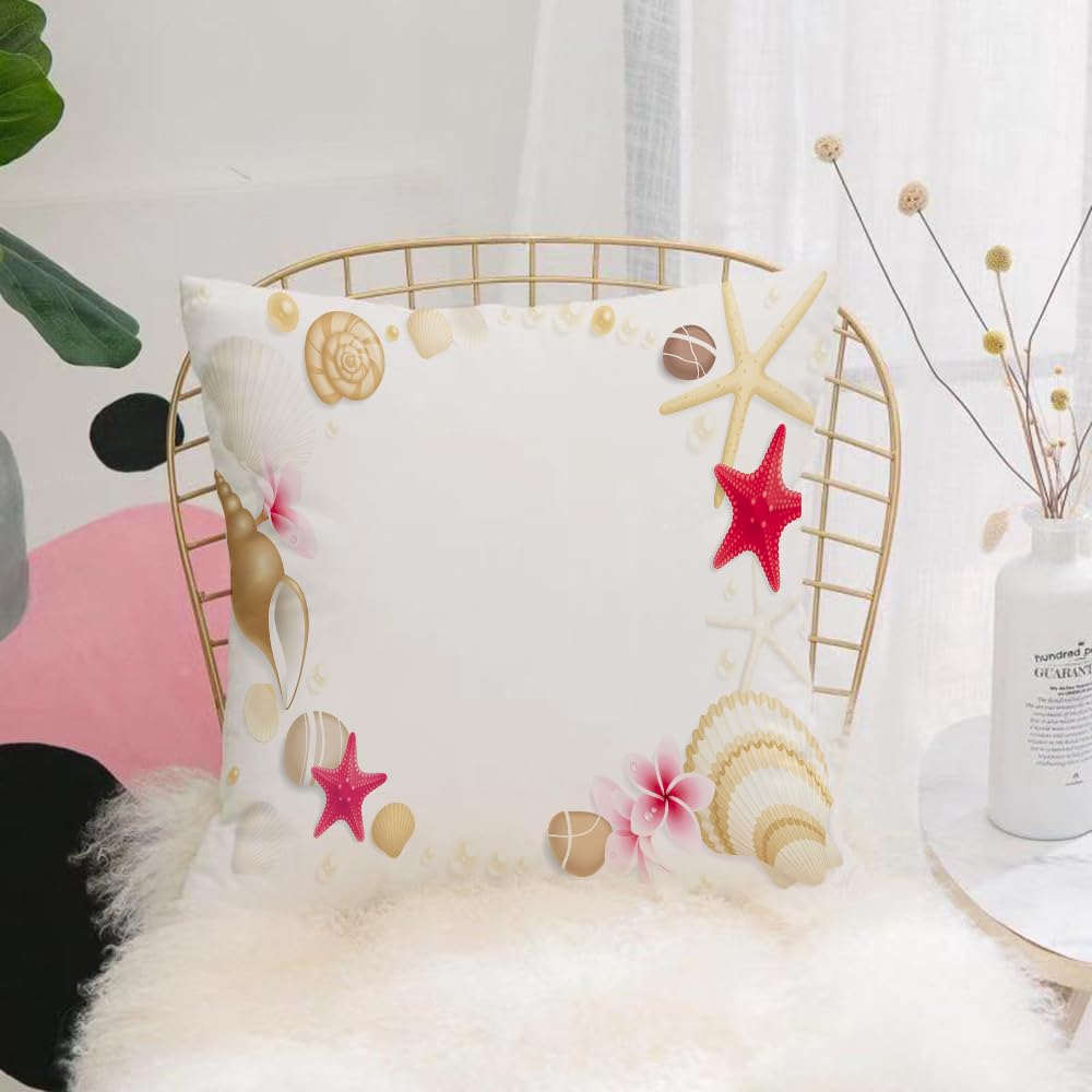 Hyosxw Shells And Starfish And Flowers And Heroin - A6 Cushion Cover,Throw Pillow Case Home Decorative For Living Room Bedroom Sofa Chair 18X18 Inch,Shells And Starfish And Flowers And Heroin,Pillowcase 45X45cm
