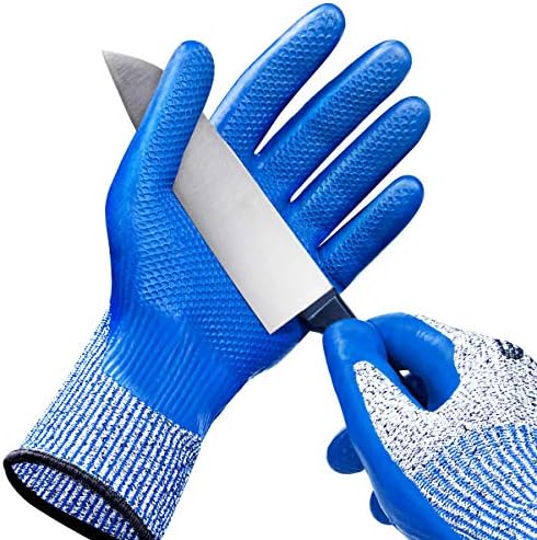 WINUSUAL Cut Resistant Gloves Food Grade Level 5 Protection,Safety Latex Cutting Gloves for Oyster Shucking,Meat Cutting Blue Large