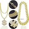 DONGZQAN 8 Stück Gangster Zuhälter Kostüm Goldkette Fasching, Hip Hop Rapper Kostüm, 80er/90er Jahre Outfit Herren, Dollar Kette/Große Goldene Kette/Dollar Ring/Goldenes Armband #2