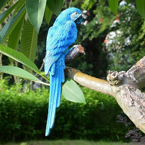 Idée de décoration tropicale perroquet bleu résine mural intérieur