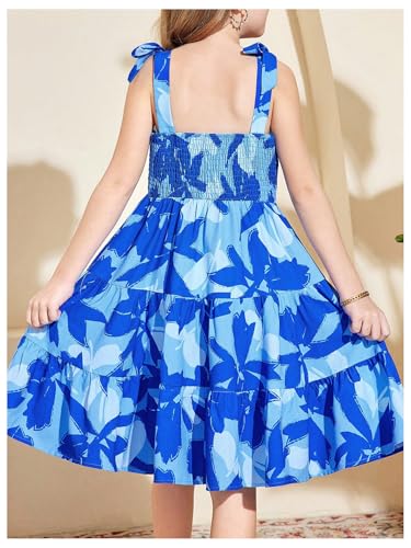 Floerns Girl's Floral Sleeveless Tie Shoulder Cami Dress Flounce Hem Tiered Dresses3