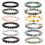 EACHAR 12Pcs 6MM/8MM Round Natural Stone Bracelets Beads Healing Crystals Quartz Y2K Stretch Bracele