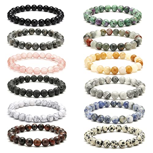 Eachar 12Pcs 6Mm/8Mm Round Natural Stone Bracelets Beads Healing Crystals Quartz Y2K Stretch Bracelets For Women Men Girls Gifts Unisex (Be000002-2) (8Mm) #TOP16