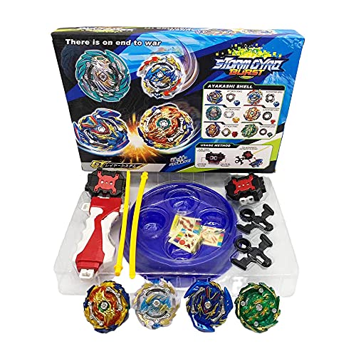 Happycastle 4 Pcs Bey Burst Battling Top Toy Metal Fusion Set with Stadium Arena&2 Launcher,Launcher for Beyblade Takara Tomy,Toy for Kids Ages 8 and Up,CPSC Certificated Happycastle 4 Pcs Bey Burst Battling Top Toy Metal Fusion Set with Stadium Arena&2 Launcher,Launcher for Beyblade Takara Tomy,Toy for Kids Ages 8 and Up,CPSC Certificated