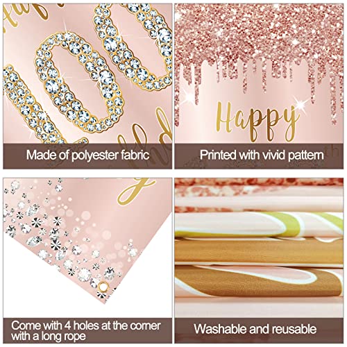 Image of Happy 100th Birthday Door Banner Decorations for Women - Pink Rose Gold Sign Cover Backdrop Party Supplies, Large 100 Years Old Poster Background Photo Booth Props